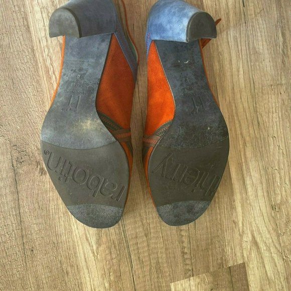 Thierry Rabotin Womens Orange Blue Peep Toe Cone Slingback Heel Sz US 7.5 EUR 38 - Picture 6 of 9